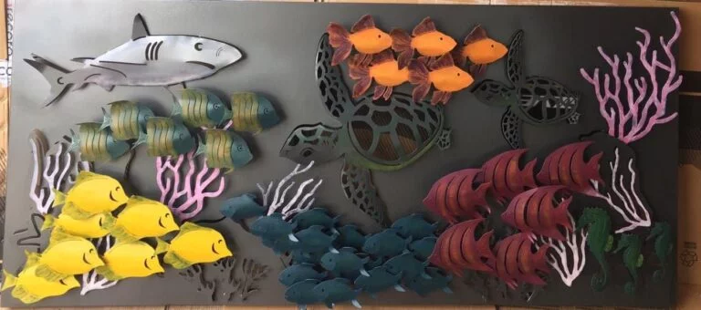 Mixed Swimming Fish Panel Wall Art: A vibrant and colourful artwork featuring mixed swimming fish