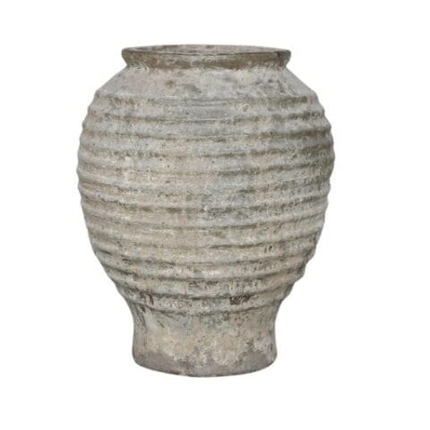 Ribbed Urn High Fired Clay vase can be turned into a water feature